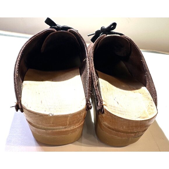 Troentorp Swedish Clogs Brown Leather Lace-Up Size 41 Wooden Sole Handmade Shoes - Picture 11 of 16